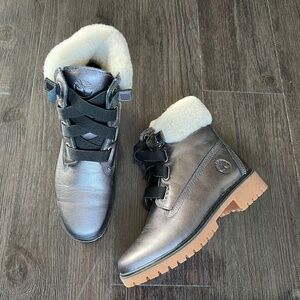 Stylish Timberland Waterproof Boots Shearling Women 5.5 Dark Grey Metallic
